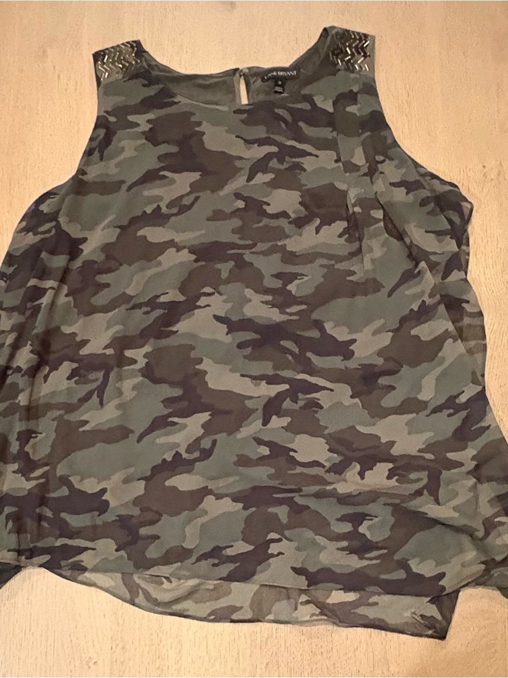 Lane Bryant Camo Print Sleeveless Blouse - Olive Green